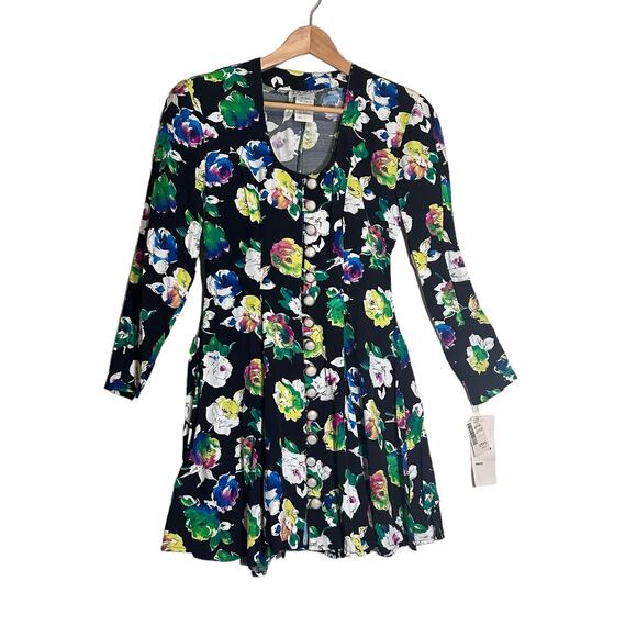 Vtg NWT 80s 90s Watercolor Rose Mini Dress Size 3/4 Small by La Belle Rayon - Picture 8 of 8